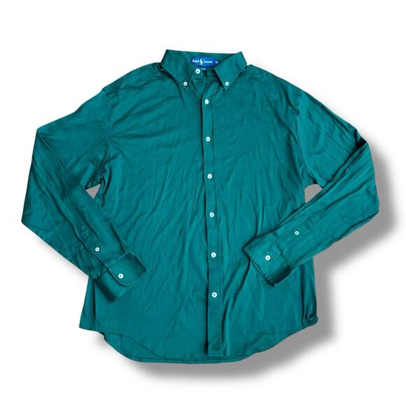 Ralph Lauren Men Size XL Green Long Sleeve 100% Cotton Jersey Button Shirt Pony - Picture 1 of 4